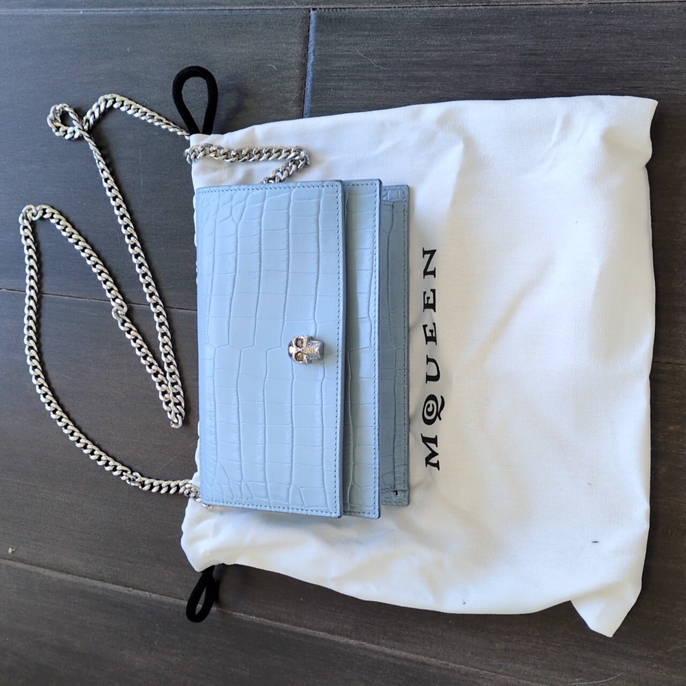 Alexander McQueen Mini Skull Croc Embossed Leather Shoulder Bag